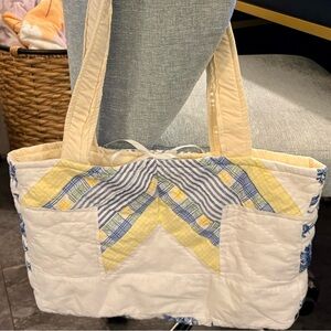 Patchwork Quilted Tote Bag - Yellow and Blue
